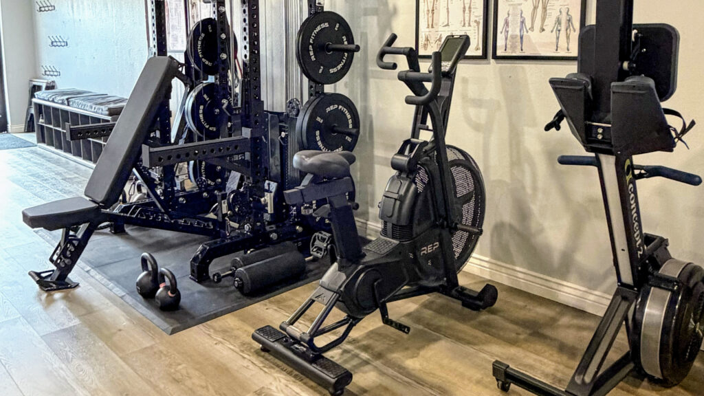 Strength and conditioning equipment inside Rocky Mountain Sports Club